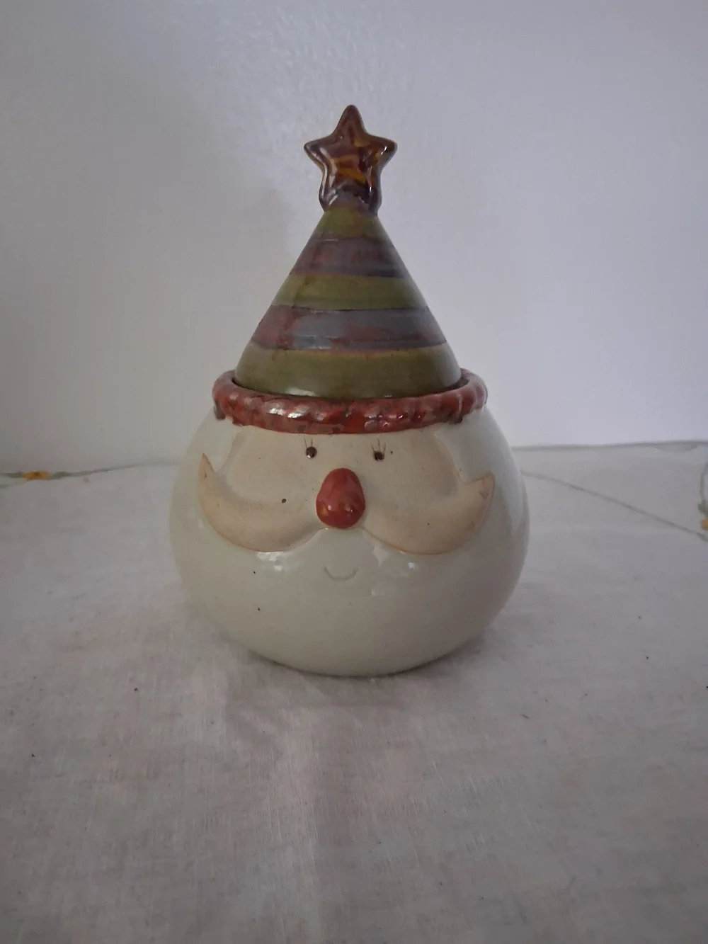 Festive Ceramic Santa Sauce Jar in Cream and Green